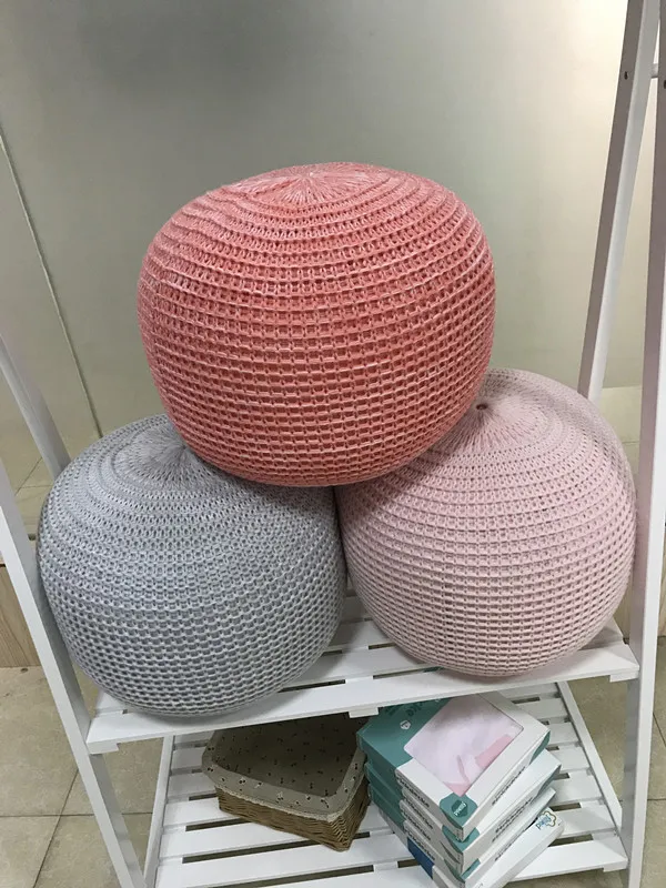 Nuovo POUF per casa cuscino rotondo in lana lavorato A maglia POUF prendi un cuscino per i piedi