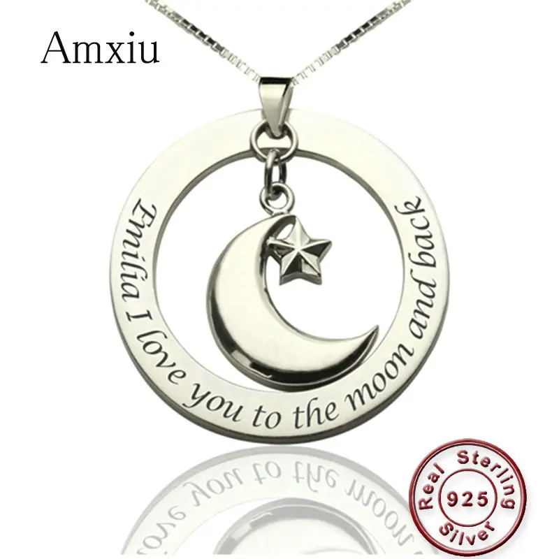 

Amxiu Personalized Moon Star Necklace Engrave Any Name Necklace 925 Sterling Silver Custom Jewelry Women Pendant Necklace Bijoux