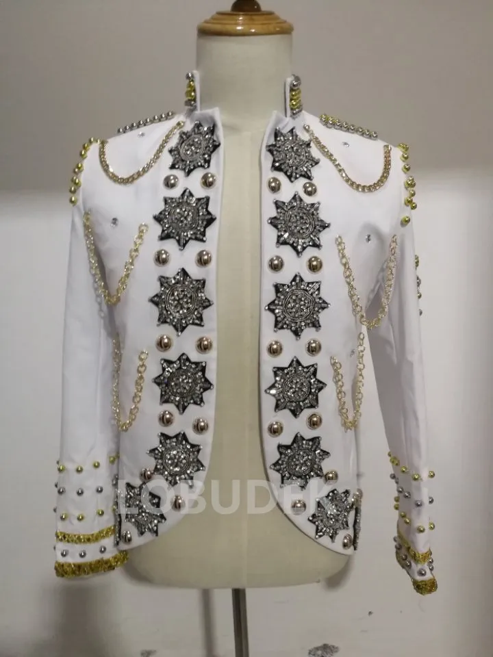 Shining Rhinestones Beading Jacket Crystals Coat Tide Male Punk Singer Stage Costume Star Vocal Concert Rock Host Show Outerwear