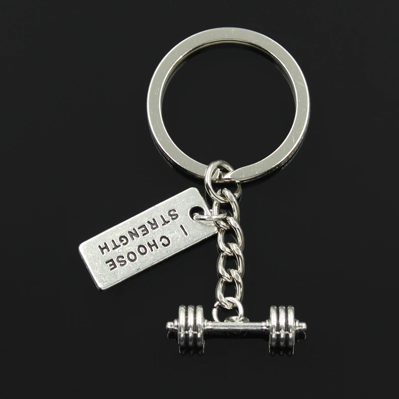 Body Building Barbell Dumbbell Strong Strength WillPower Pendants Diy Handmade Men Car Keychain Key Ring Jewelry For Gift