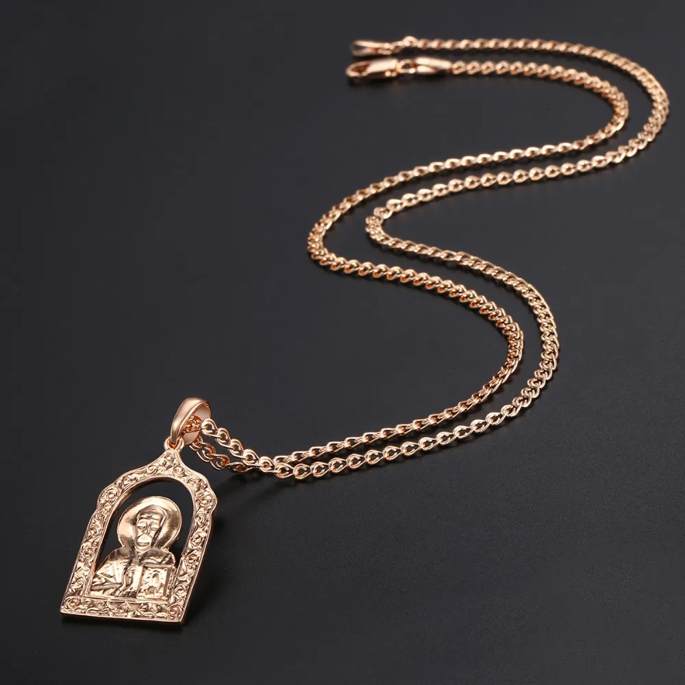 Virgin Mary Jesus Pendant Necklace For Women Men 585 Rose Gold Color Necklace Woman Male Jewelry Wholesale Fashion Gifts 50.5cm