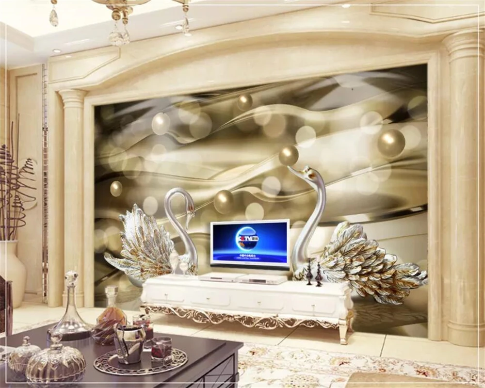 Beibehang Custom wallpaper golden silk swan pearl dream atmosphere TV background wall living room bedroom murals 3d wallpaper