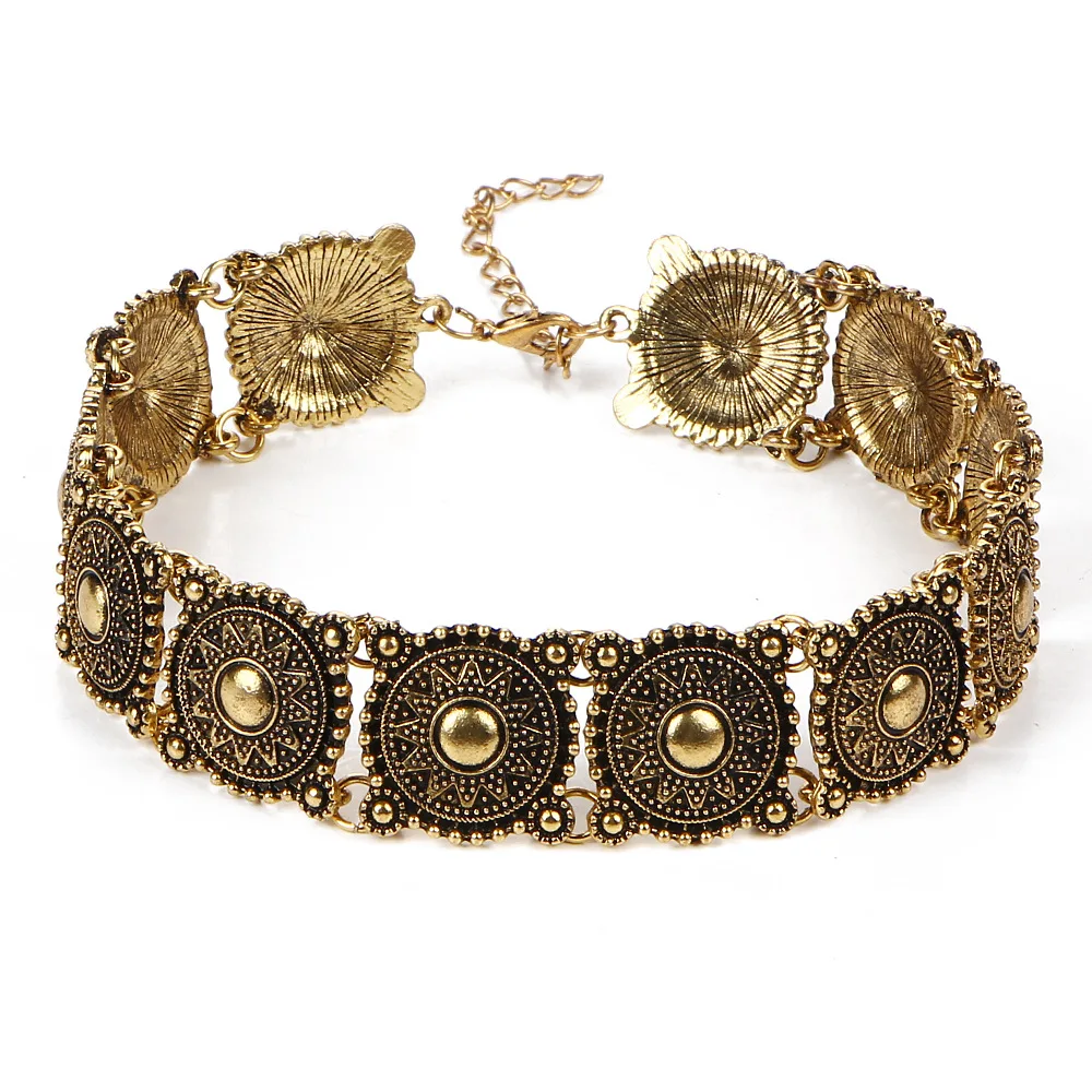 Hot Boho Gypsy Collar Choker Necklace Jewelry for Women Vintage Ethnic Bohemia Silver Plated Alloy Statement Necklaces Bead Neck