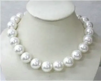 Free Shipping 16MM GORGEOUS AAA WHITE SHELL PEARL NECKLACE 18