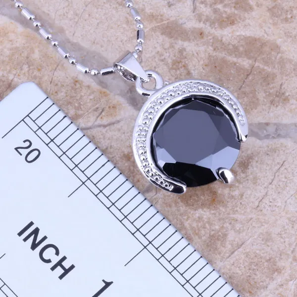 Amazing Black Cubic Zirconia Silver Plated Jewelry Sets Earrings Pendant Ring Size 6 / 7 / 8 / 9 / 10 S0074