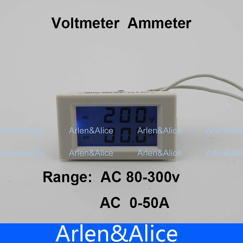 Dual LCD display Voltage and current meter blue backlight panel  voltmeter ammeter range AC 80-300V  0-50.0A D85