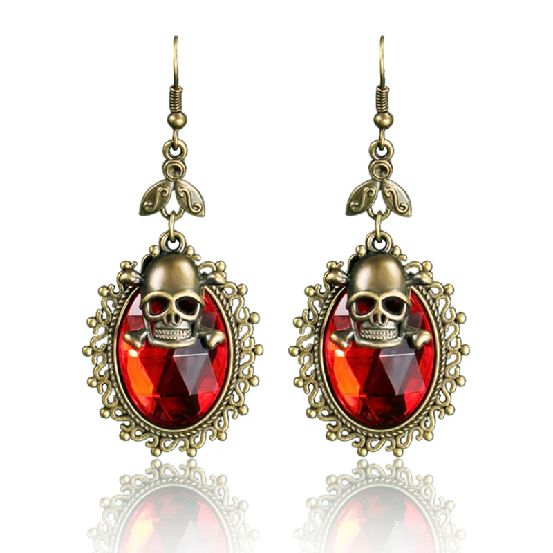 Boucles d'oreilles rétro en Bronze pour femmes, Punk, mode rétro, crâne de Pirate, croix, os, Poison, fleur, strass, crochet, goutte, Vintage