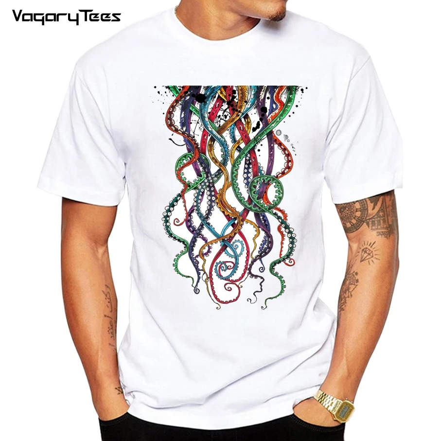 

2022 summer rainbow coloured octopus with psychedelic tentacles T-Shirt men fashion t-shirt man Tops summer cool Tees