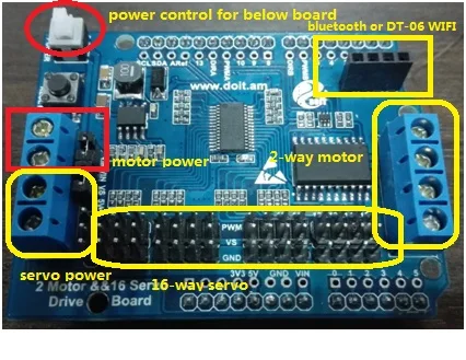 DOIT Motor de 2 vias e placa de extensão de motor servo escudo de 16 vias para brinquedo de carro tanque de braço de robô móvel