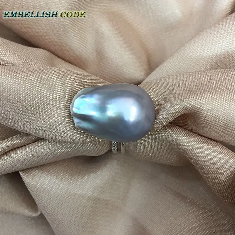 Resize baroque pearls 925 silver Ring stud earring set gray grey colourful Lustrous flameball for women