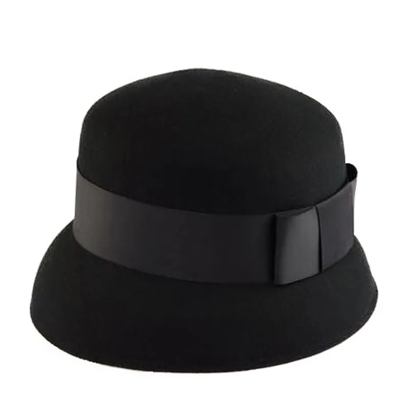 FS Black Winter Hats Women Wide Brim Wool Fedora Elegant Bowler Cloche Felt Caps Vintage Ladies Church Hat Sombreros Mujer