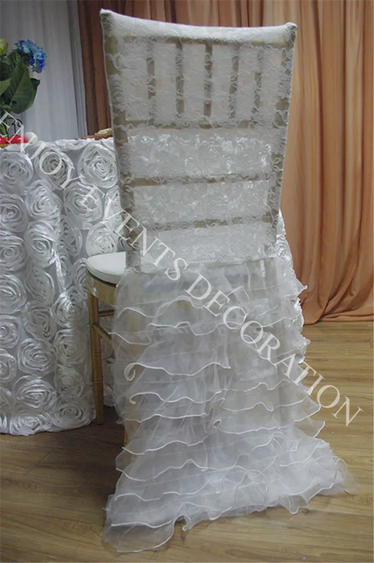 

12pcs YHC#131 elegant lace chiavari chair back cover with pleats organza skirt for chair decor