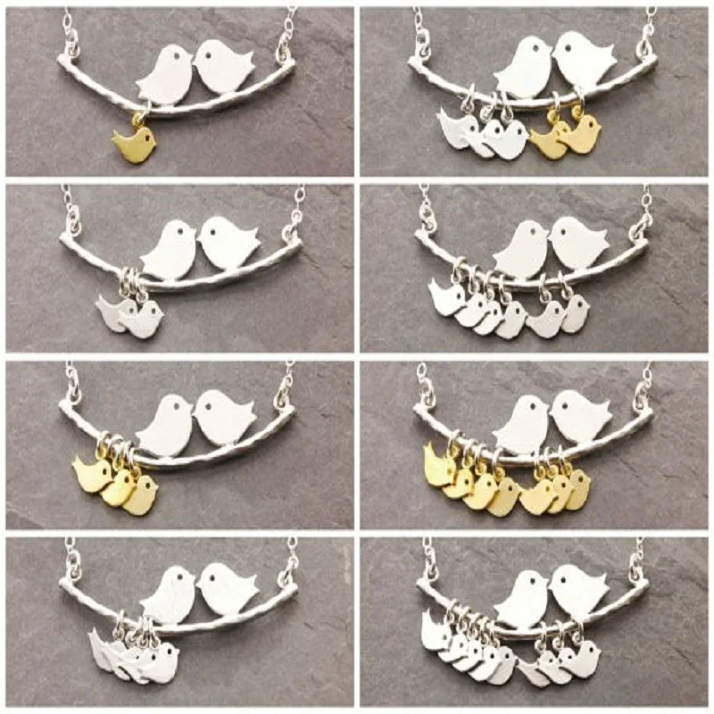 1-8 Kid and Mother Necklace Charm Women Jewelry Fashion Simple Birds Gold color and  Birdie Love Bird Pendant Necklace