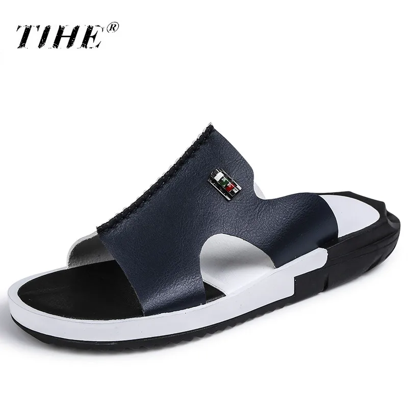 Hot Sandals Men Summer Slippers 2023 Fashion Peep Toe PU Flip Flops Shoes Male Outdoor Non-slip Flat Beach Slides Big Size 38-46