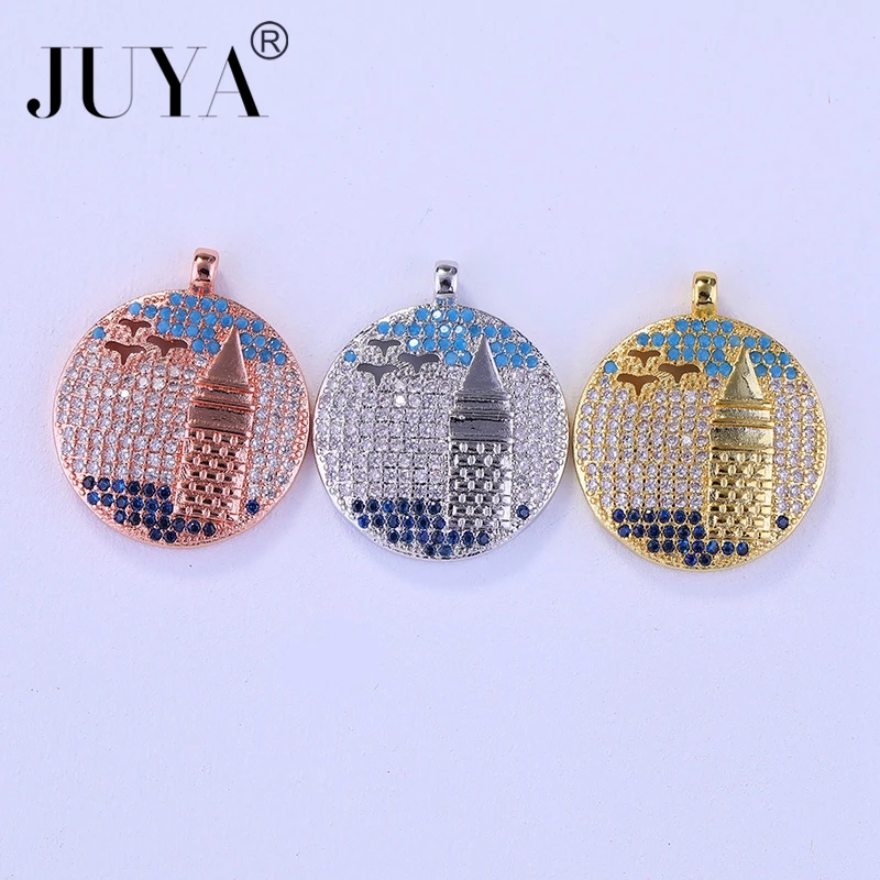 

5pcs Wholesale London Skyline Cityscape charm pendant Top Quality Copper Zircon Landscape Round Pendants For Jewelry Making