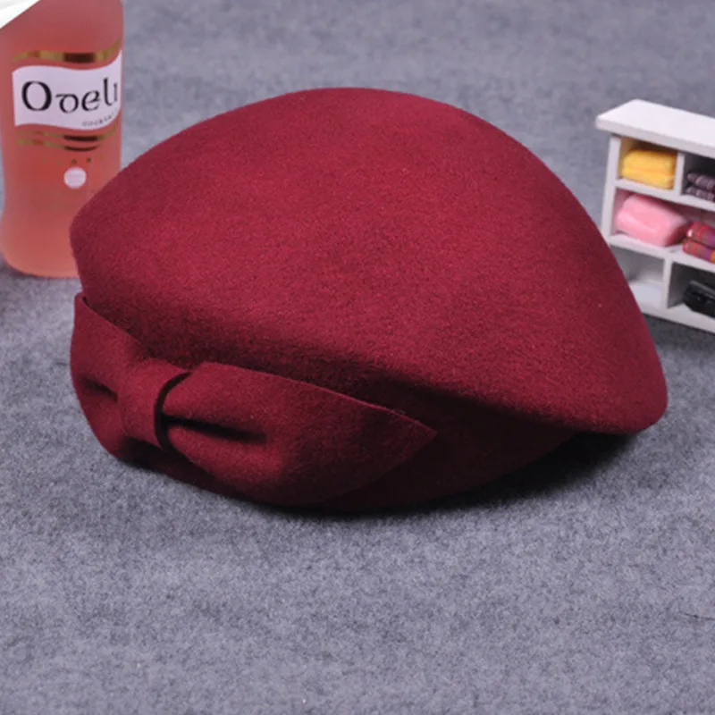 Winter Beret Beanies Hat Women\'s Wool Hat Fashion Female Beret Cap French Trilby Soft Pillbox Hat Dress Hat