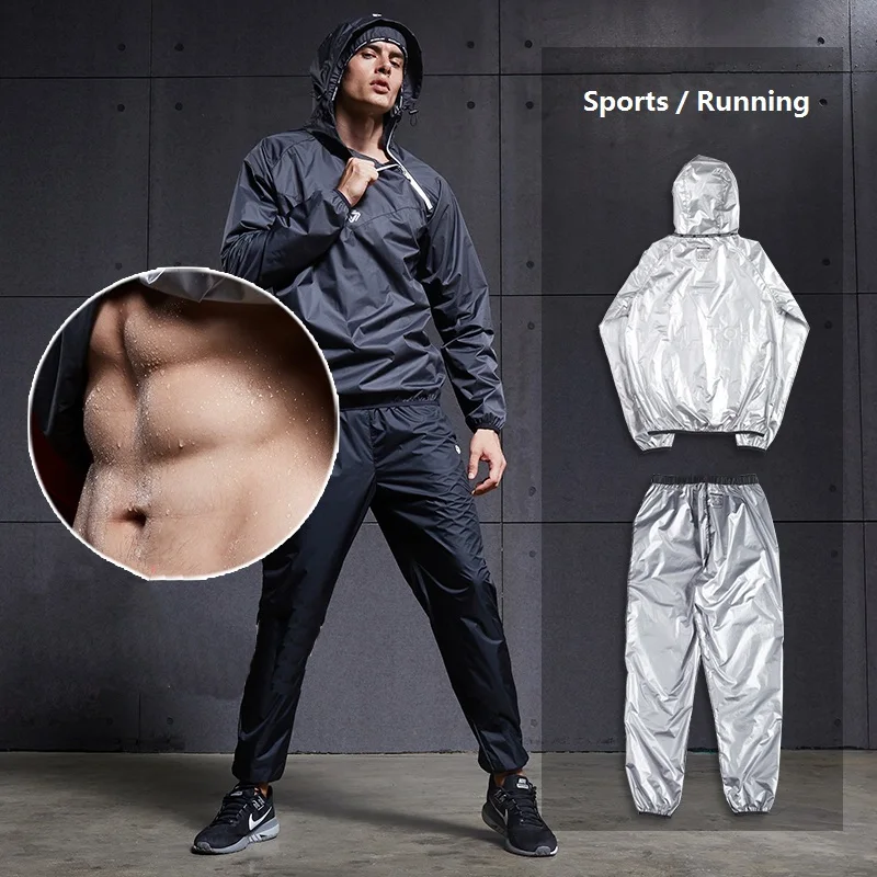 VANSYDICAL Setelan Sauna Hoodies Pullover Pakaian Olahraga Set Pakaian Gym Pria Lari Kebugaran Berat Badan Berkeringat Olahraga Setelan Jogging