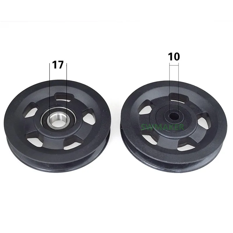 1pcs 10*114*20mm 17*114*20mm 6203 bearing PU-coated pulley, wire rope guide wheel/crane, large flying bird motion equipment roll