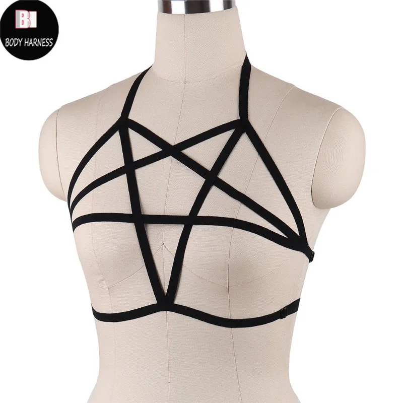 Rave Wear Pentagram Bondage Body Harness Lingerie Goth Crop Tops Fetish  Cage Bra Lingerie Harness Belt Star Harness Bra