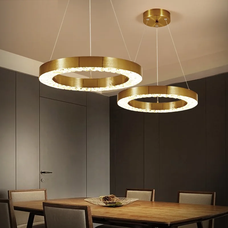 

Simple Dining Hanglamp LED Pendant Lights Home Lighting Fixtures Villa Luminaire Crystal Lamparas Three-color dimmable Lampen