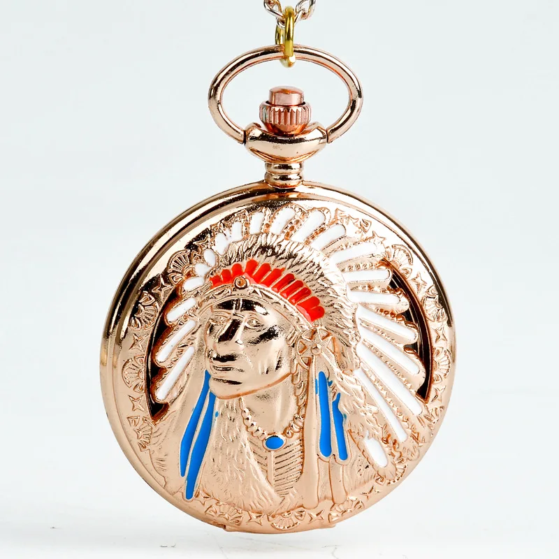 Large Fashion Quartz Pocket Watch Rose Gold Indian Women Man Necklace Pocket Watch With Chain