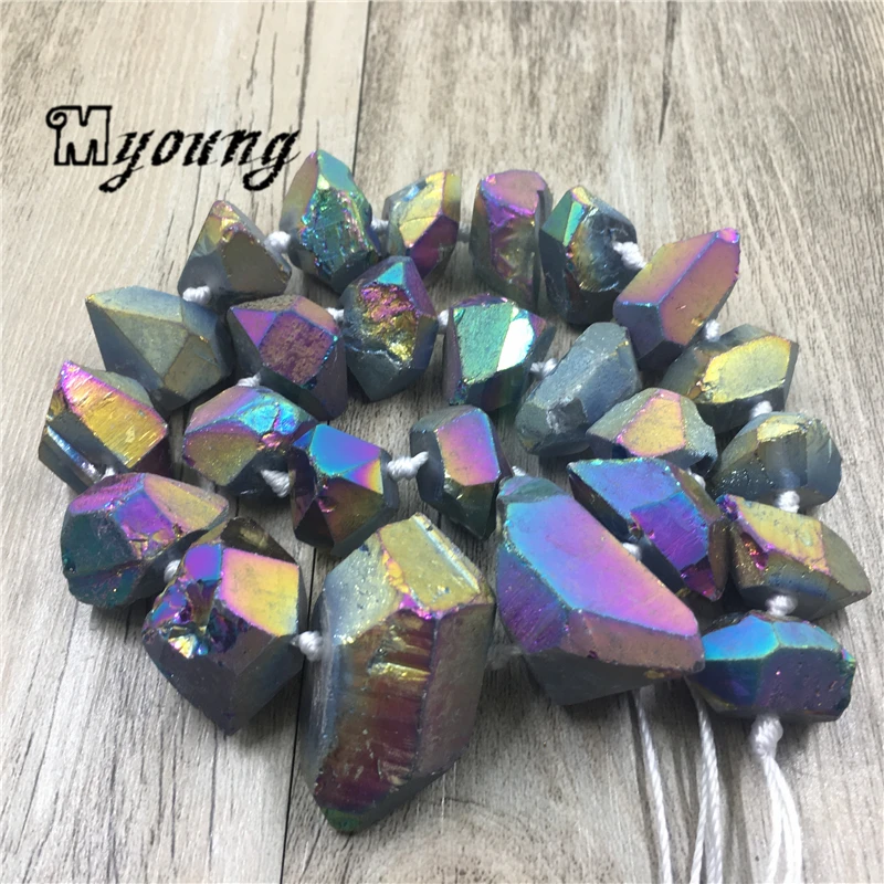 Faceted Rainbow Titanium Quartz Druzy Nugget Beads,Gems Stone Freeform Crystal Druse Gravel Pendant Beads For DIY Jewelry MY1976