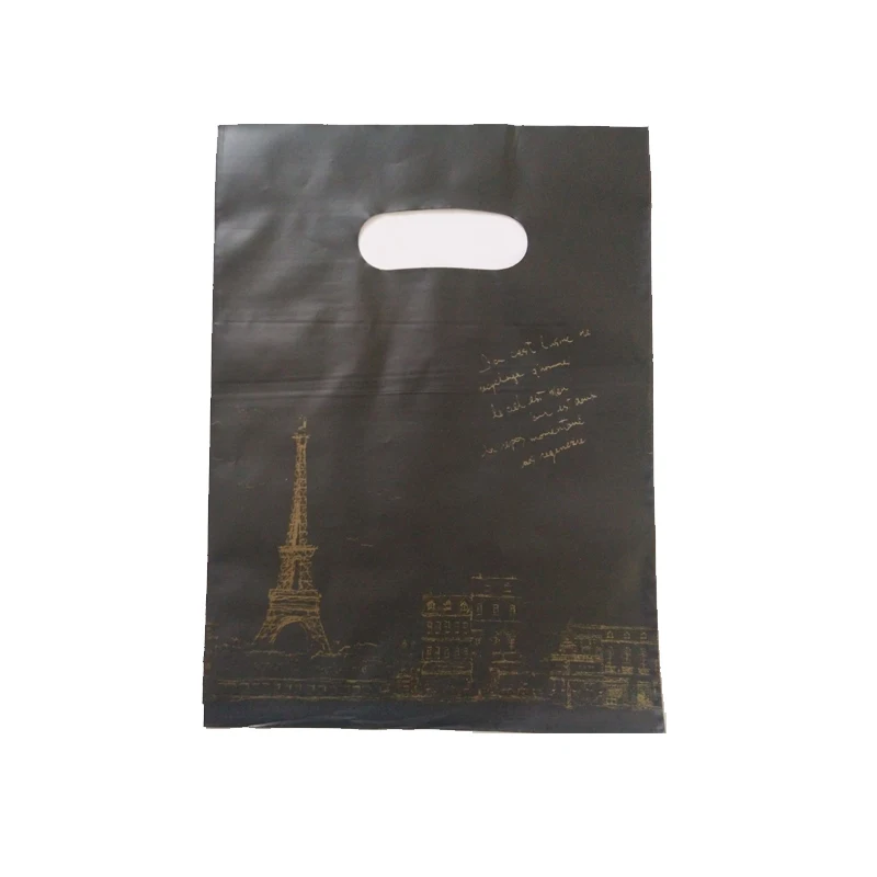 

Hot Sale 100pcs/lot Tower Design Black Plastic Gift Bag 15x20cm Cute Jewelry Bag Small Candy Jewelry Packaging Bags With Handle