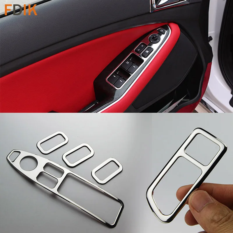 5pcs Stainless Interior Accessories Door Window Switch Cover Trim for Kia K5 Optima 2014 2015