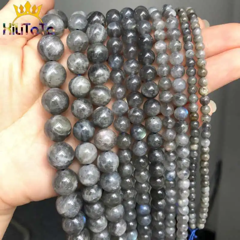 Natural Grey Labradorite Beads Round Loose Stone Beads For DIY Making Bracelet Necklace Jewelry Charm 15\'\' PicK Size 6/8/10/12mm