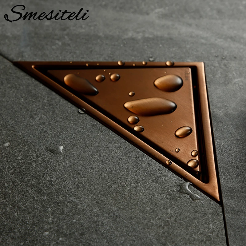 Smesiteli Rose Gold Bathroom Hidden Type Sink Drains Triangle Tile Insert Floor Drain Stainless Steel Shower Drain 232*117mm