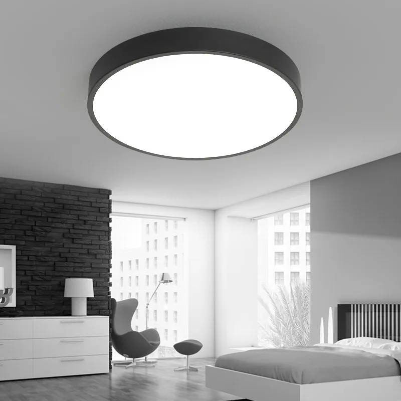 Black White Modern Led Light Acrylic Round Chandeliers Ceiling For Living Room Bed Room Kitchen Ultra thin Lighting Fixture