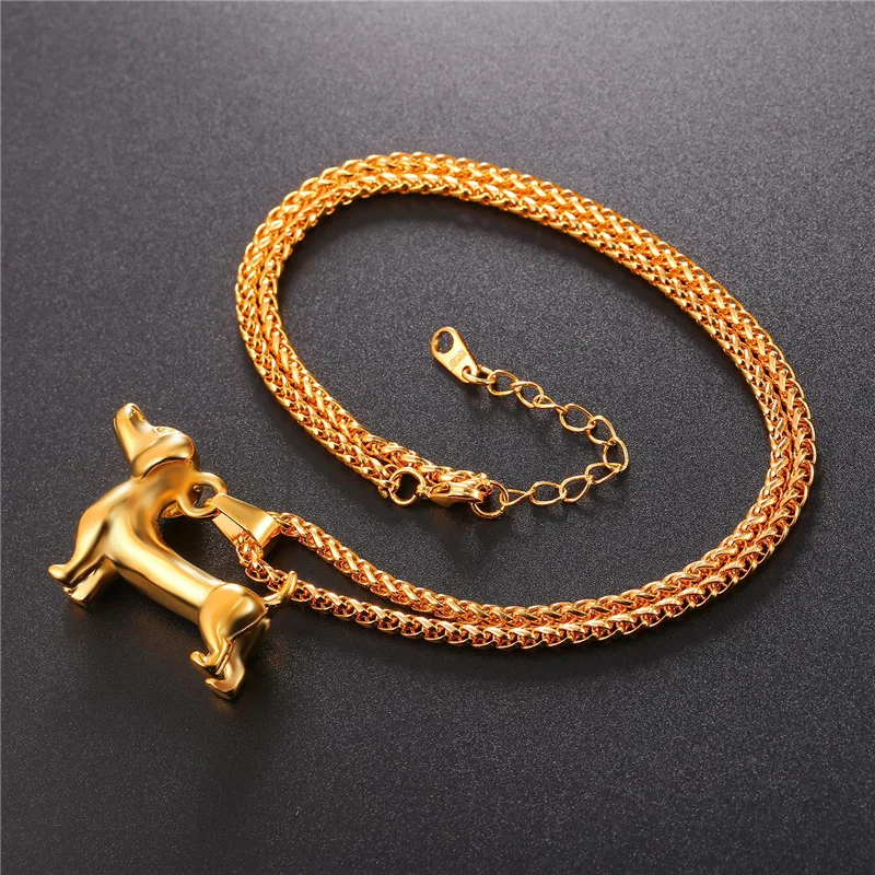 U7 Cute Dog Necklace Gold Silver Color Lovely Dachshund Pet Animal Jewelry Stainless Steel Best Gift for Dog Person Unisex