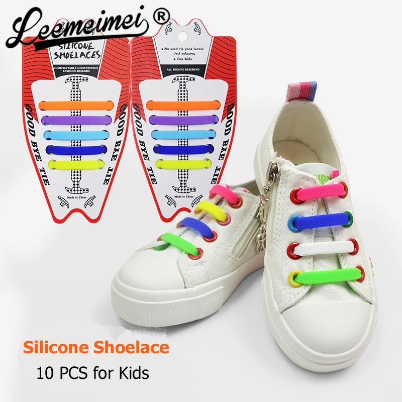 10pcs/set Kids Lazy Elastic No Tie Shoelaces Free Tying Silicone Shoelace Easy Shoe Laces Wholesale