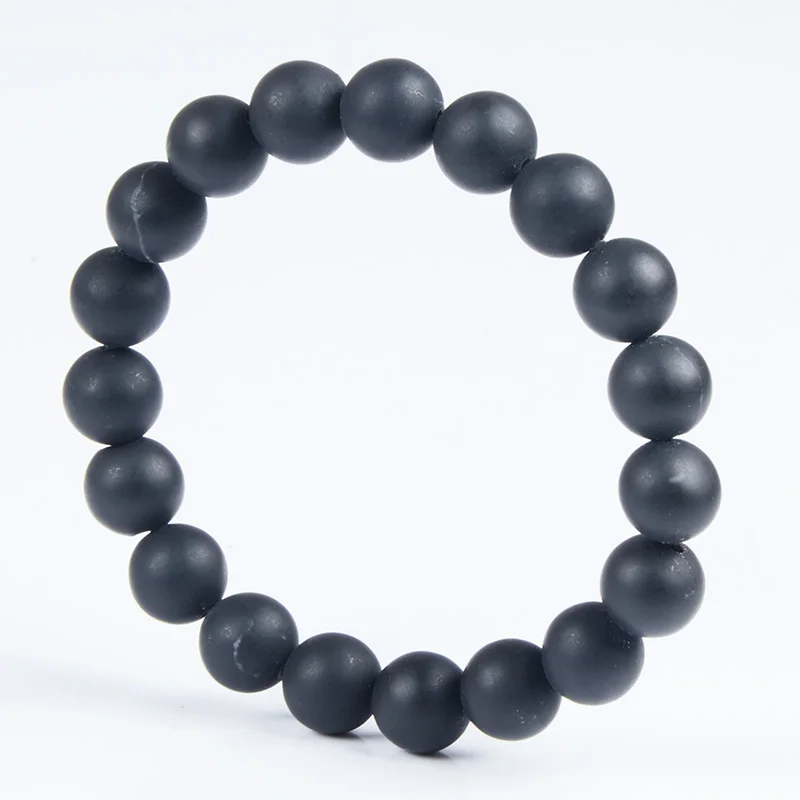 Real Round Flat Black Bianshi Natural Bian Stone Charm Bracelet Jewelry Gift For Men