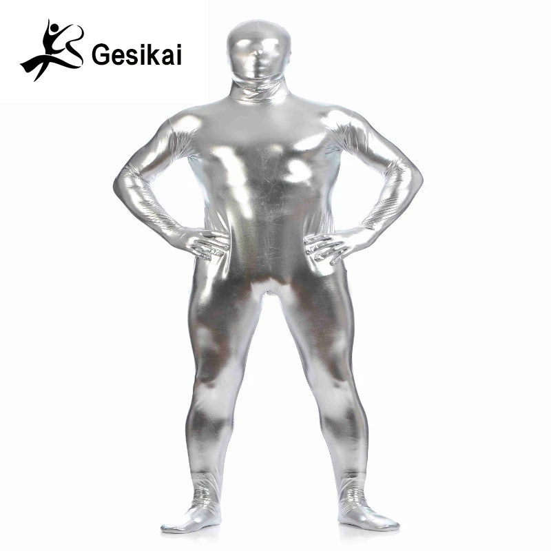 Men\'s Metallic Shiny Zentai Full Bodysuit Back Zipper Costum Made Tights Suits Men\'s Full Bodysuit Cosplay Halloween Costumes