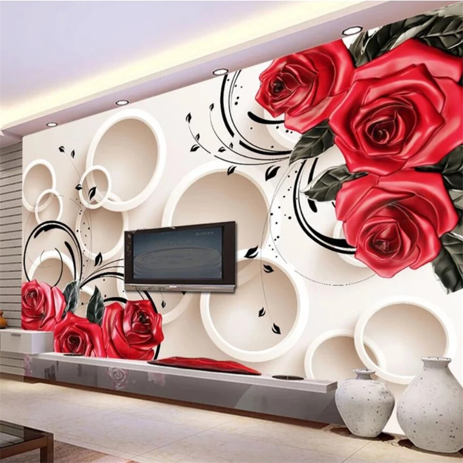 Beibehang papel de parede Custom wallpaper 3D mural red rose relief background wall paper living room bedroom 3d wallpaper mural