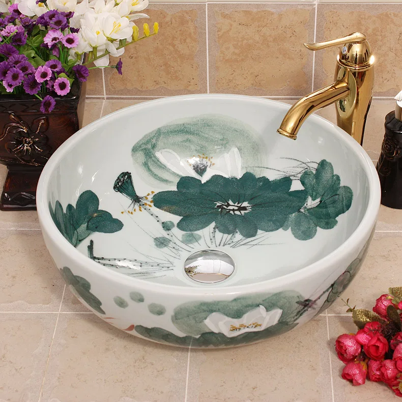 

China Artistic Handmade Art wash basin Ceramic Counter Top Wash Basin Bathroom Sinks washing basin counter