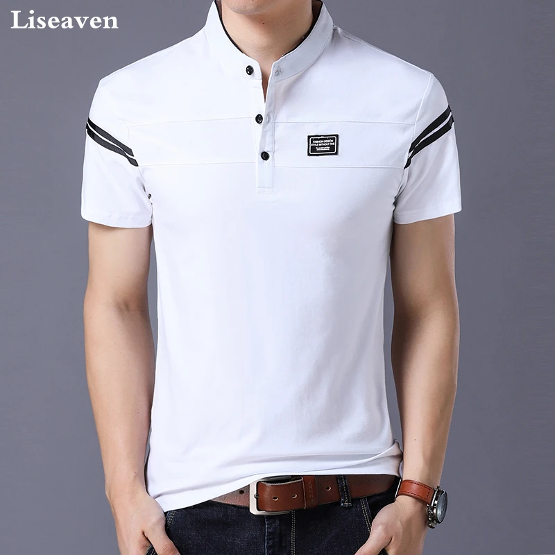 Liseaven Men's T Shirt Short Sleeve Tee Mandarin Collar T-Shirt Tops & Tees Male Tshirts Men Clothing