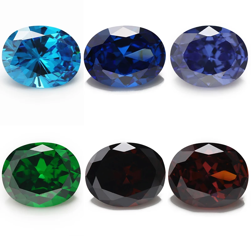 Size 3x5~10x12mm Oval Shape Cubic Zirconia Stone Green Deep Sea Blue Tanzanite Coffee Rhodolite Color 5A Loose CZ Synthetic Gems