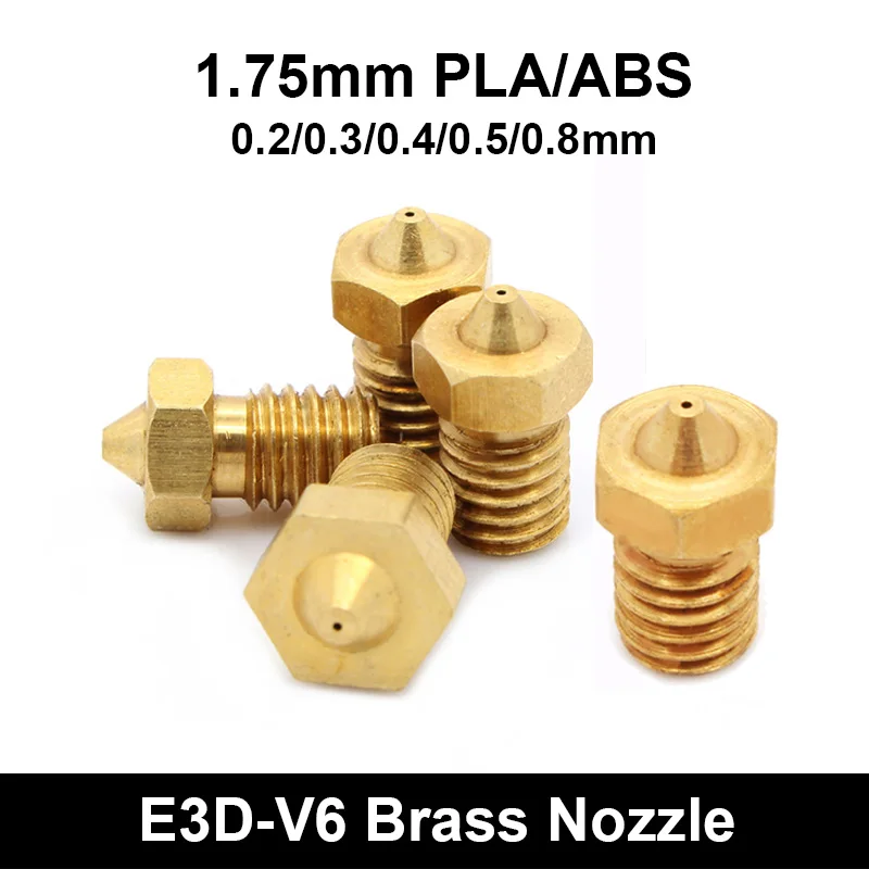 5PCS 3D Printer Part E3D-V6 V5 Thread Nozzle 0.2/0.3/0.4/0.5/0.8 Extruder Copper Print Head 1.75mm Filament  Extruder Part M6