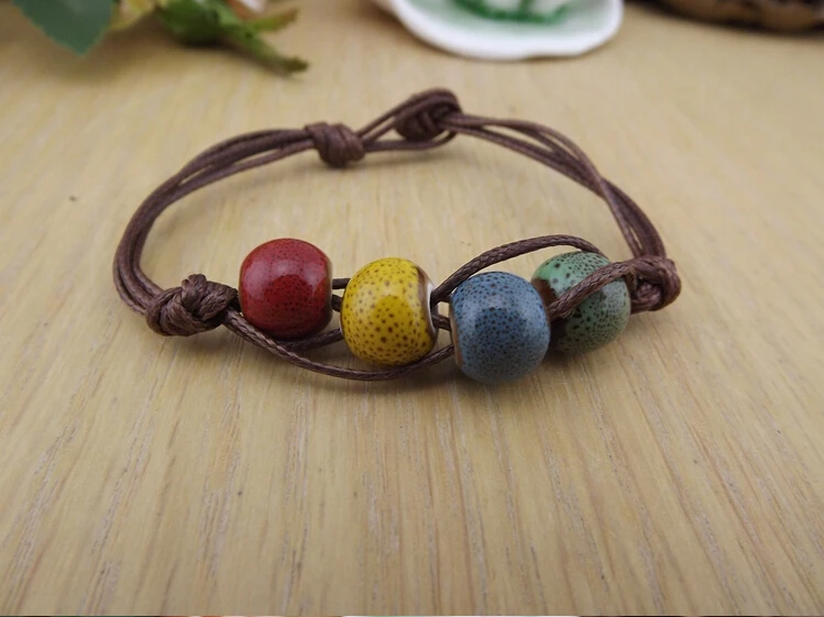 Fashion Ethnic Style High Quality Original Ceramic Beads Bracelet Adjustable Handmade Porcelain Beads Rope #1821