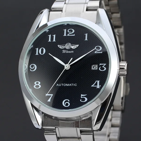 WINNER Classic Waterproof WATCHES Men Auto Date Mechanical Self-wind Watch Casual Masculino Round Stainless Steel Watch