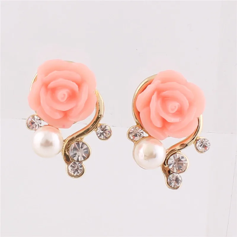 Grace Jun High Quality Fashion Rose Flower Shape Clip on Earrings Without Piercing for Women Party Luxury Jewelry Ear Clip New