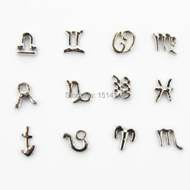 

Hot Selling The Signs Of The Zodiac Floating Charms Living Lockets Jewelry Fitting (Mix12 designs*10pcs=120pcs)