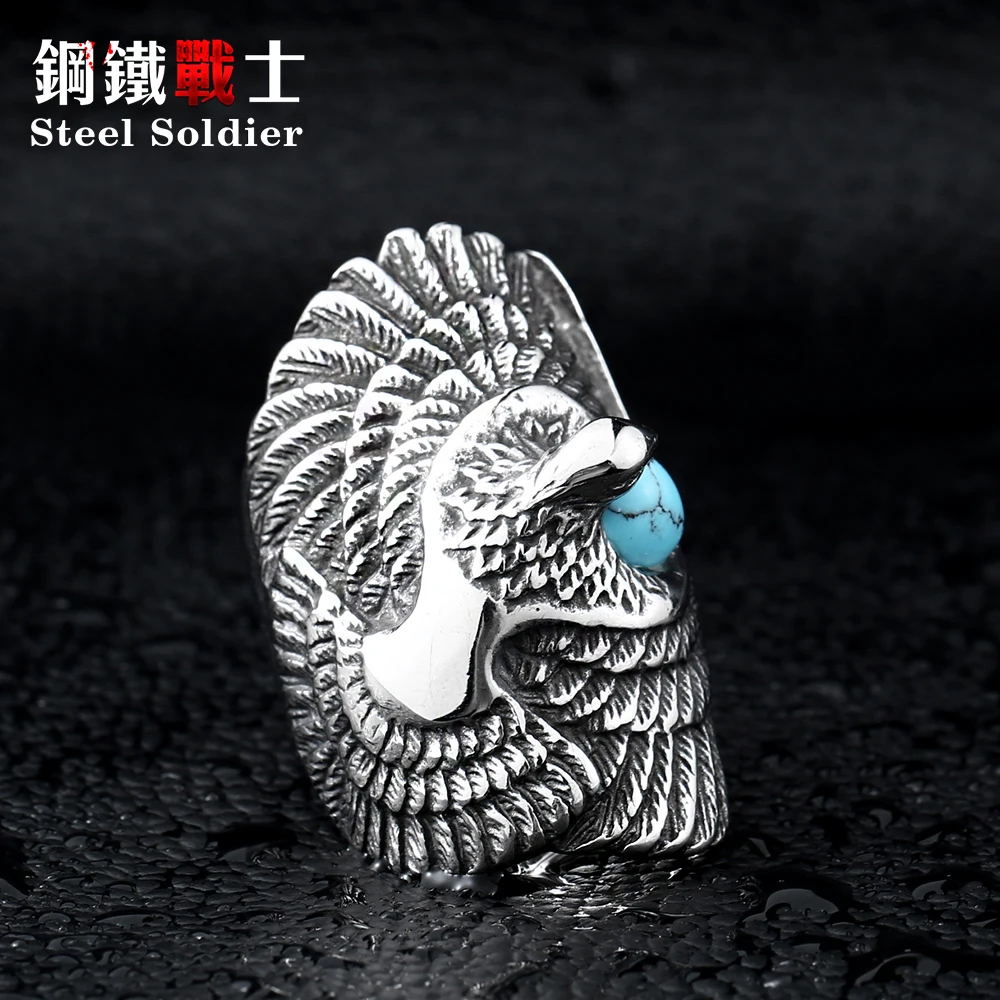 Steel soldier top quality and popular long eagle bird ring for men middle finger stainless steel personality jewelry