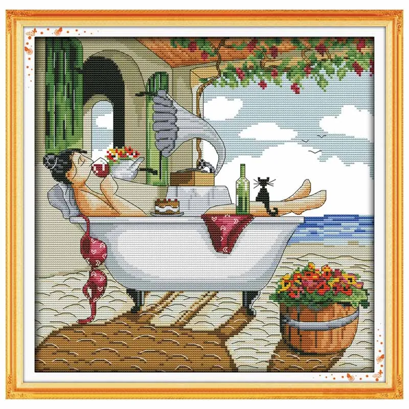 Take a Shower Enjoy Life Patterns Counted Cross Stitch Set DIY 11CT 14CT 16CT Stamped DMC Cross-stitch Kit Embroidery Needlework