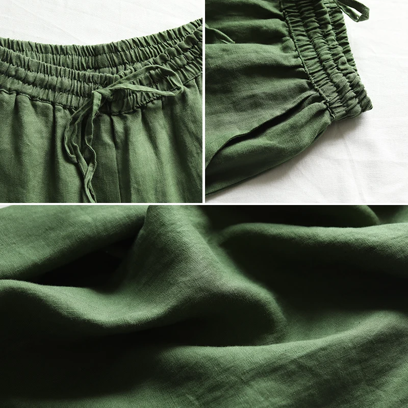 LZJN-Ankle Length Summer Pants for Women, Wide Leg Trousers, Casual Linen Pants, Elastic Waist Ladies Capris, Quality Binding,