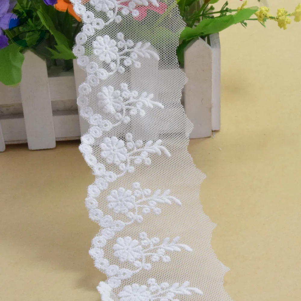 5cm Width White Cotton Embroided Lace Ribbon Guipure Trim DIY Wedding Accessories Dolls African French Lace Applique#2895