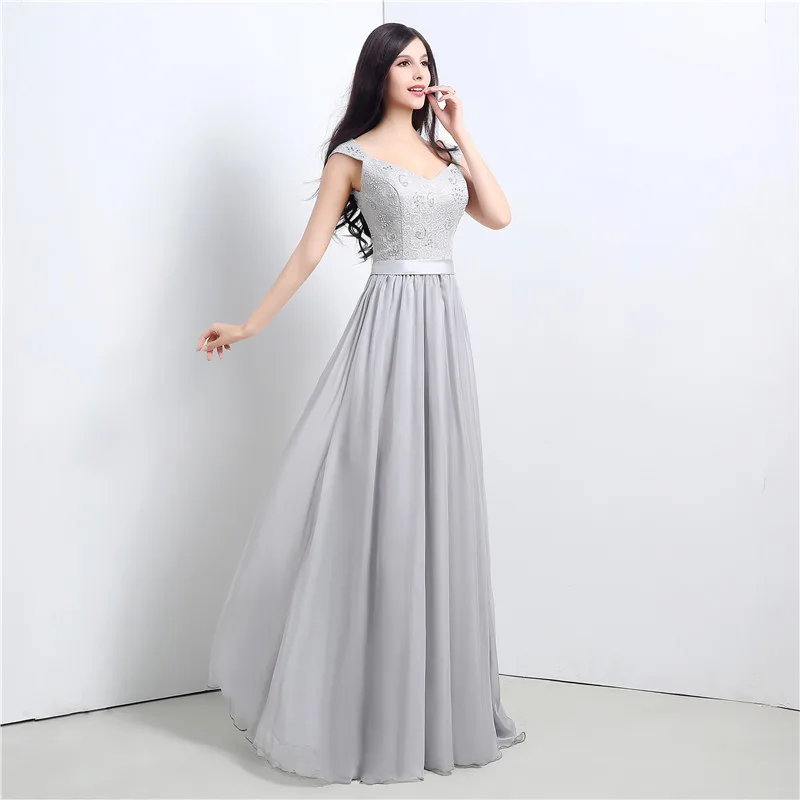 Forevergracedress Hoge Kwaliteit Goedkope Zilveren Bruidsmeisje Jurk Nieuwe Collectie Lange Kant Chiffon Wedding Party Plus Size