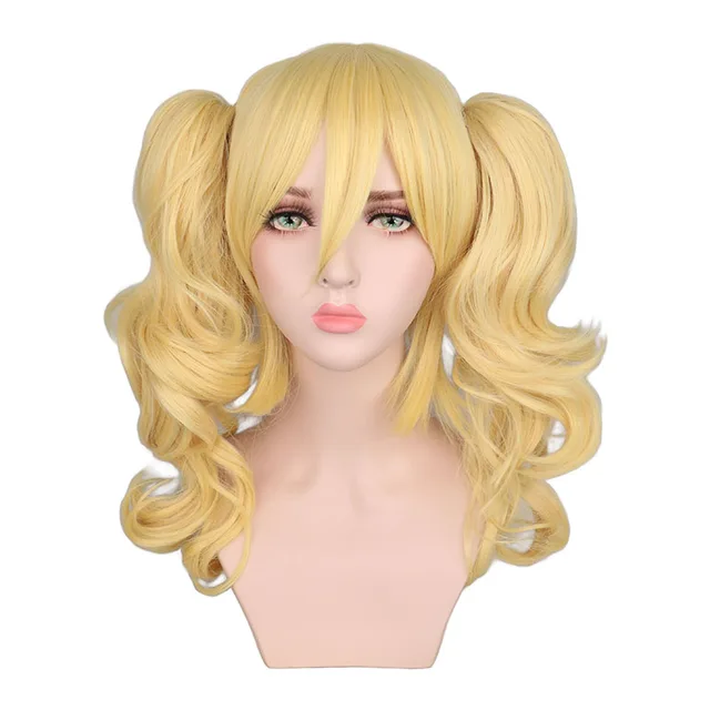 Długie faliste Cosplay Mieszana blond peruka Kostium 2 kucyki Żaroodporne syntetyczne peruki do włosów